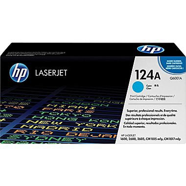 HP OEM HP 124A (Q6001A) Toner Cartridge, Cyan, 2K Yield, for HP Color Laserjet 1600/2600n/CM1015