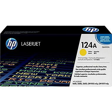 HP OEM HP 124A (Q6002A) Toner Cartridge, Yellow, 2K Yield, for HP Color Laserjet 1600/2600n/CM1015