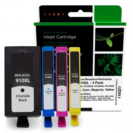 Clover Technologies Group, LLC High Yield Black, Cyan, Magenta, Yellow Ink Cartridges for HP 910XL 4-Pack